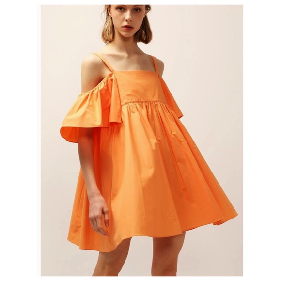 STORETS Dress Stunning Of-On-The Shoulder Orange Dress Shoulders Cutout One Size - Picture 4 of 17